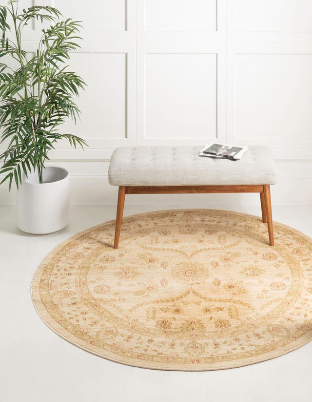 Cream 6' 1 x 6' 1 Edinburgh Round Area Rug 100% Polypropylene Easy Clean With Cotton Backing Traditional Classic Design Carpet for Living, Dining Room, Office for Sale at Rug Engine