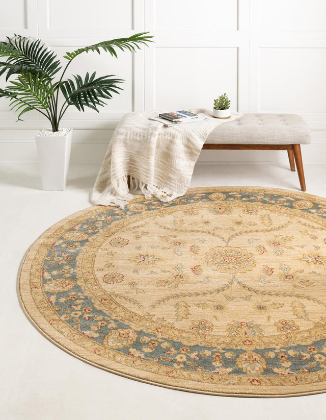 Champagne 8' x 8' Edinburgh Round Area Rug 100% Polypropylene Easy Clean With Cotton Backing Traditional Classic Design Carpet for Living, Dining Room, Office for Sale at Rug Engine