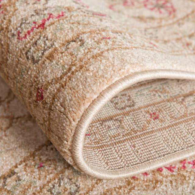 Cream 6' 1 x 6' 1 Edinburgh Round Area Rug 100% Polypropylene Easy Clean With Cotton Backing Traditional Classic Design Carpet for Living, Dining Room, Office for Sale at Rug Engine