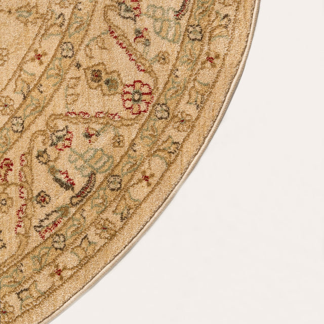 Cream 6' 1 x 6' 1 Edinburgh Round Area Rug 100% Polypropylene Easy Clean With Cotton Backing Traditional Classic Design Carpet for Living, Dining Room, Office for Sale at Rug Engine