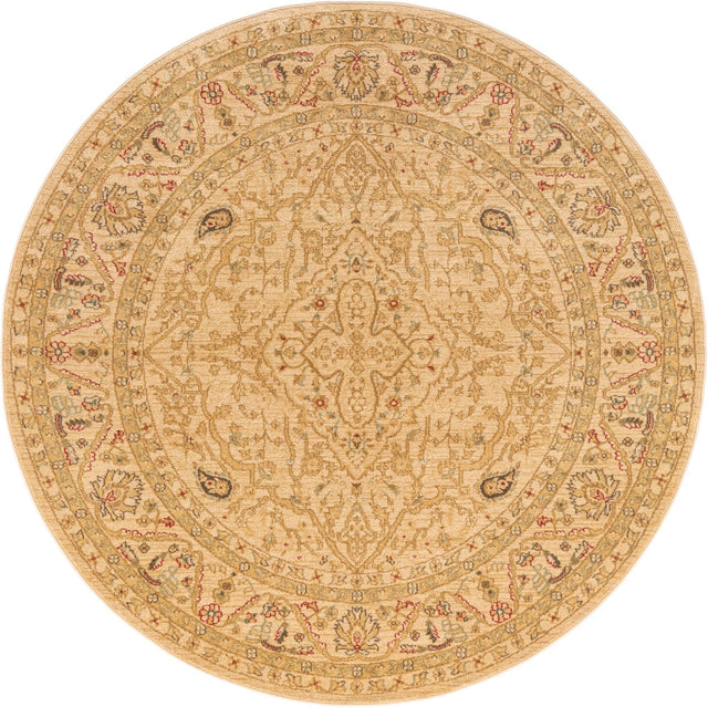 Cream 6' 1 x 6' 1 Edinburgh Round Area Rug 100% Polypropylene Easy Clean With Cotton Backing Traditional Classic Design Carpet for Living, Dining Room, Office for Sale at Rug Engine