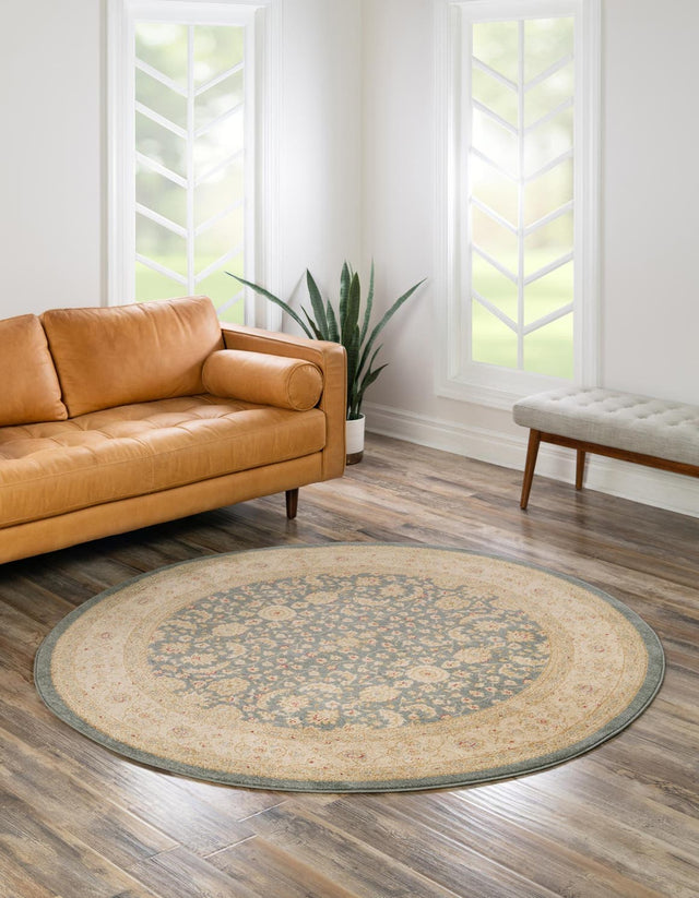 Blue 6' 1 x 6' 1 Edinburgh Round Area Rug 100% Polypropylene Easy Clean With Cotton Backing Traditional Classic Design Carpet for Living, Dining Room, Office for Sale at Rug Engine