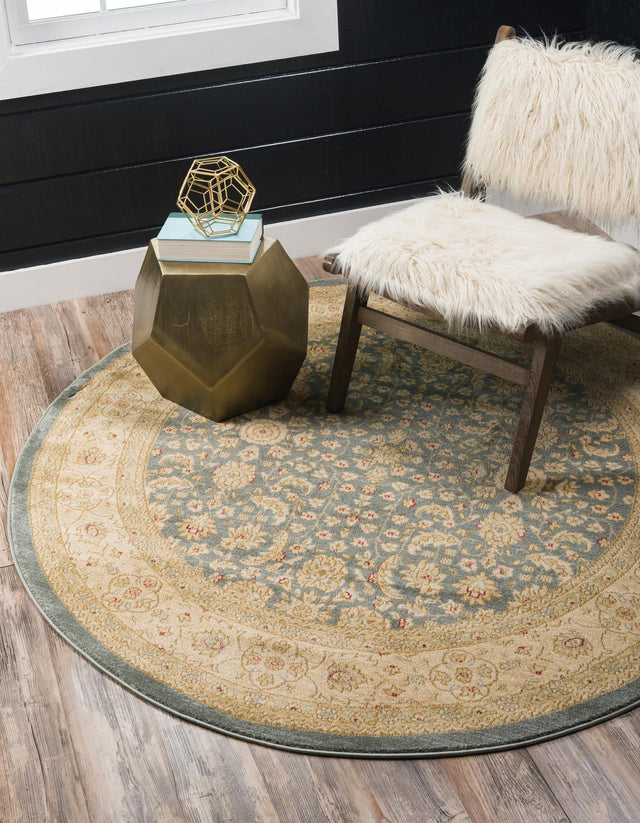 Blue 8' x 8' Edinburgh Round Area Rug 100% Polypropylene Easy Clean With Cotton Backing Traditional Classic Design Carpet for Living, Dining Room, Office for Sale at Rug Engine