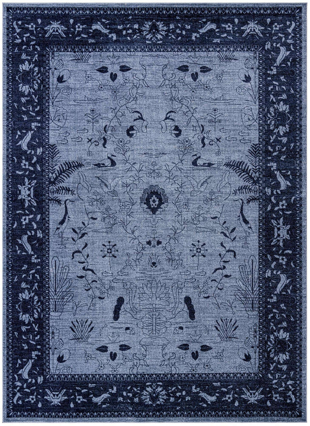 Blue 9' x 12' La Jolla Rectangle Area Rug 100% Polypropylene Traditional Pattern Easy Clean Carpet for Living, Dining, Bedroom, Office for Sale at Rug Engine