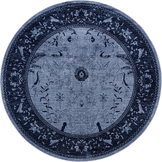 Blue 7' 10 x 7' 10 La Jolla Round Area Rug 100% Polypropylene Traditional Pattern Easy Clean Carpet for Living, Dining, Bedroom, Office for Sale at Rug Engine