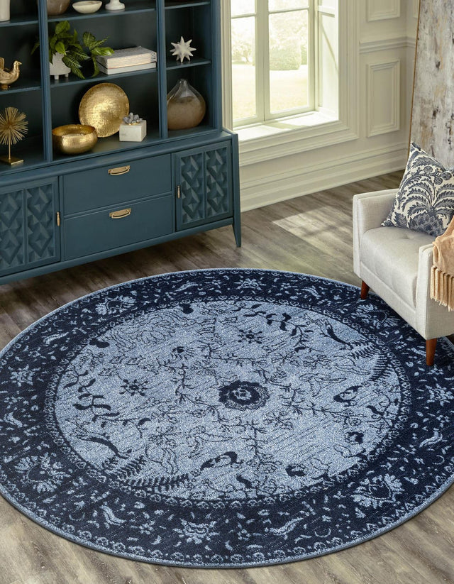 Blue 3' 1 x 3' 1 La Jolla Round Area Rug 100% Polypropylene Traditional Pattern Easy Clean Carpet for Living, Dining, Bedroom, Office for Sale at Rug Engine