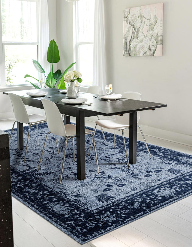 Blue 5' 3 x 8' La Jolla Rectangle Area Rug 100% Polypropylene Traditional Pattern Easy Clean Carpet for Living, Dining, Bedroom, Office for Sale at Rug Engine