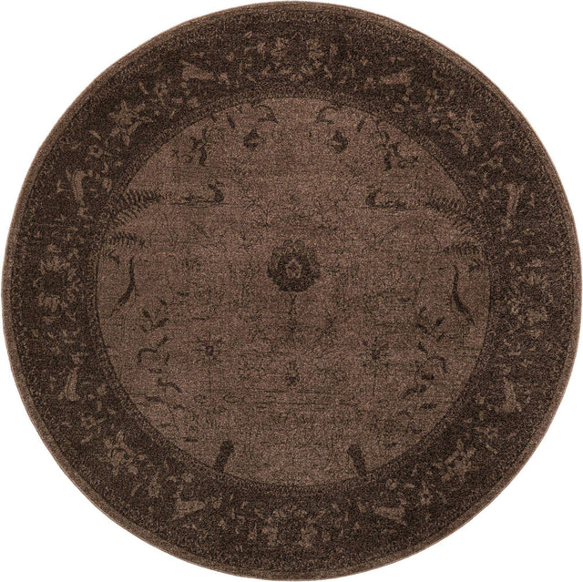 Brown 7' 10 x 7' 10 La Jolla Round Area Rug 100% Polypropylene Traditional Pattern Easy Clean Carpet for Living, Dining, Bedroom, Office for Sale at Rug Engine