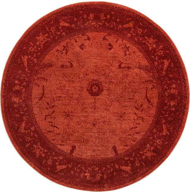 Rust Red 7' 10 x 7' 10 La Jolla Round Area Rug 100% Polypropylene Traditional Pattern Easy Clean Carpet for Living, Dining, Bedroom, Office for Sale at Rug Engine