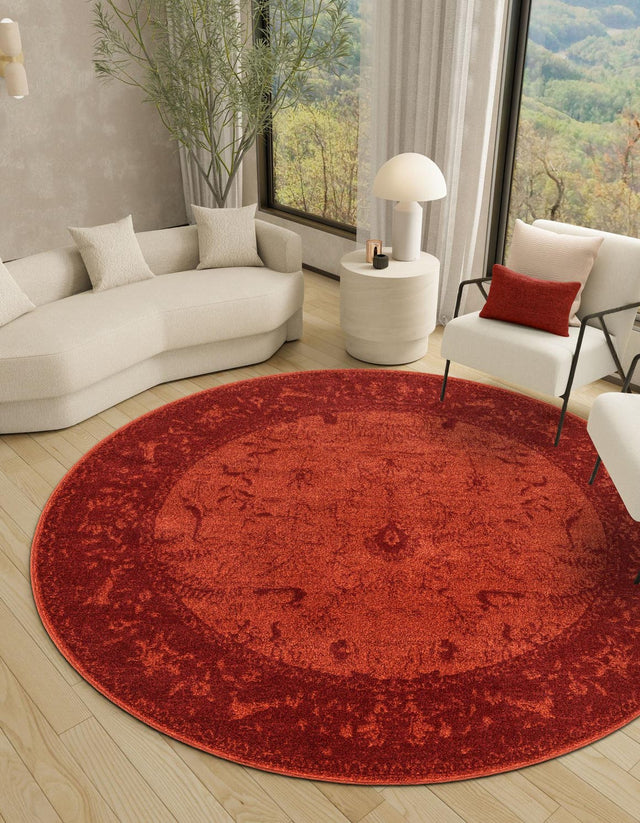 Rust Red 7' 10 x 7' 10 La Jolla Round Area Rug 100% Polypropylene Traditional Pattern Easy Clean Carpet for Living, Dining, Bedroom, Office for Sale at Rug Engine