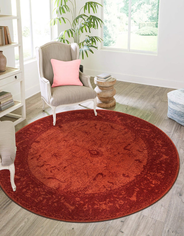 Rust Red 7' 10 x 7' 10 La Jolla Round Area Rug 100% Polypropylene Traditional Pattern Easy Clean Carpet for Living, Dining, Bedroom, Office for Sale at Rug Engine
