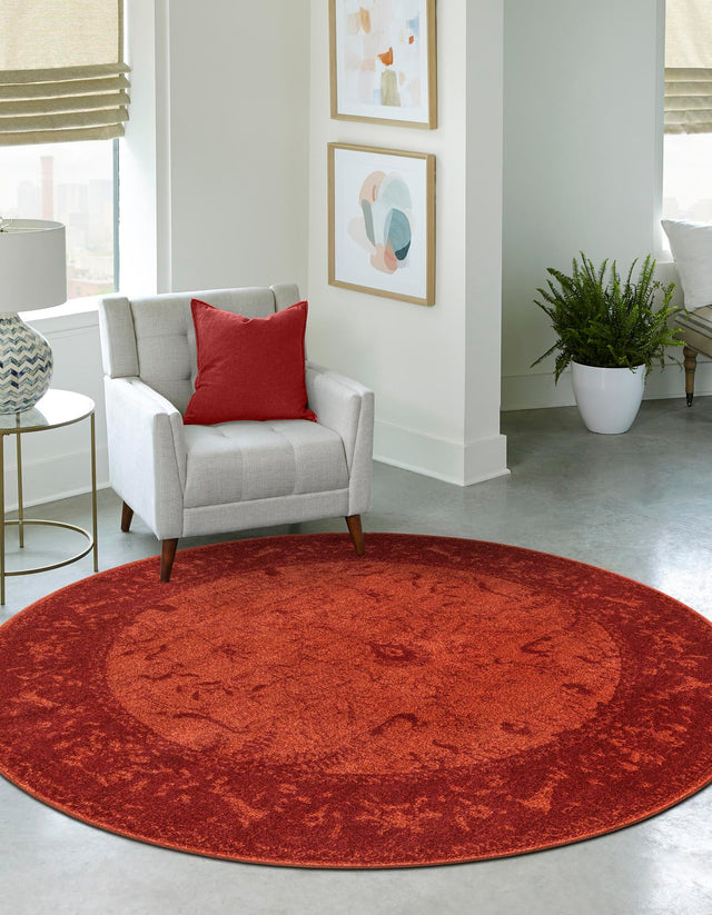Rust Red 7' 10 x 7' 10 La Jolla Round Area Rug 100% Polypropylene Traditional Pattern Easy Clean Carpet for Living, Dining, Bedroom, Office for Sale at Rug Engine