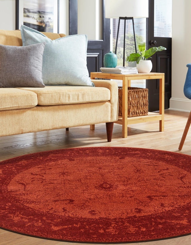 Rust Red 7' 10 x 7' 10 La Jolla Round Area Rug 100% Polypropylene Traditional Pattern Easy Clean Carpet for Living, Dining, Bedroom, Office for Sale at Rug Engine