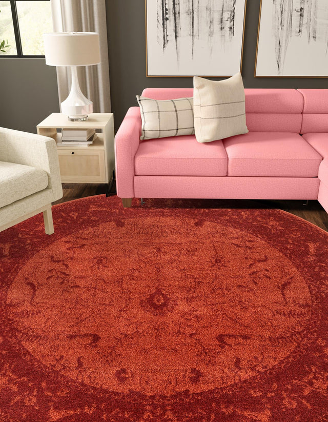 Rust Red 7' 10 x 7' 10 La Jolla Round Area Rug 100% Polypropylene Traditional Pattern Easy Clean Carpet for Living, Dining, Bedroom, Office for Sale at Rug Engine