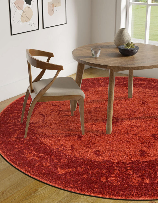 Rust Red 7' 10 x 7' 10 La Jolla Round Area Rug 100% Polypropylene Traditional Pattern Easy Clean Carpet for Living, Dining, Bedroom, Office for Sale at Rug Engine