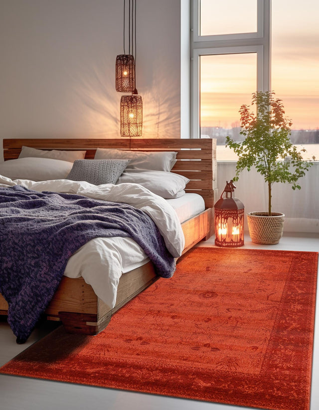 Rust Red 4' 1 x 6' 1 La Jolla Rectangle Area Rug 100% Polypropylene Traditional Pattern Easy Clean Carpet for Living, Dining, Bedroom, Office for Sale at Rug Engine