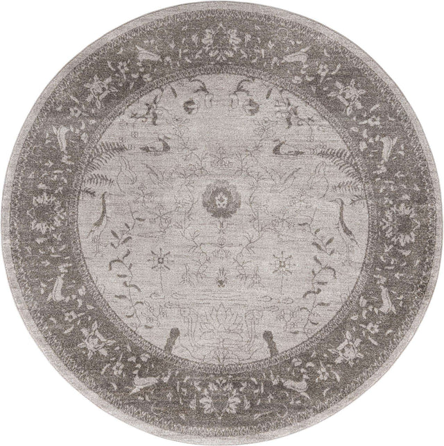 Light Gray 7' 10 x 7' 10 La Jolla Round Area Rug 100% Polypropylene Traditional Pattern Easy Clean Carpet for Living, Dining, Bedroom, Office for Sale at Rug Engine