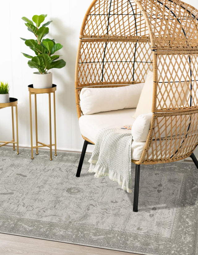 Light Gray 7' 1 x 10' La Jolla Rectangle Area Rug 100% Polypropylene Traditional Pattern Easy Clean Carpet for Living, Dining, Bedroom, Office for Sale at Rug Engine