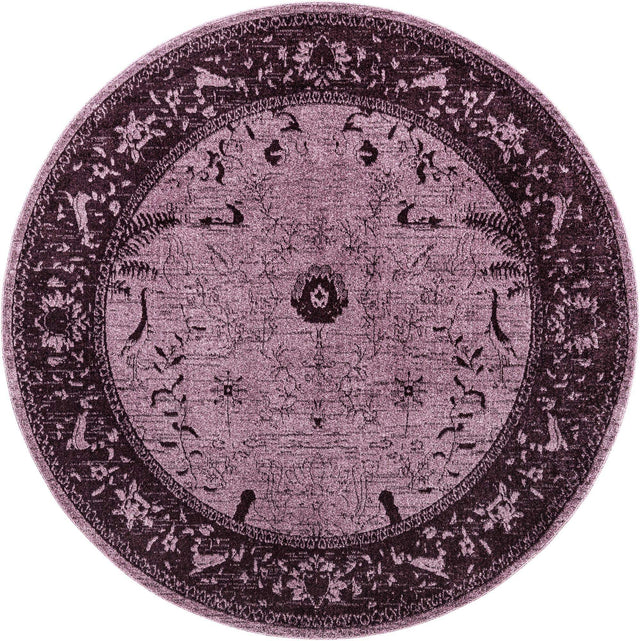 Purple 7' 10 x 7' 10 La Jolla Round Area Rug 100% Polypropylene Traditional Pattern Easy Clean Carpet for Living, Dining, Bedroom, Office for Sale at Rug Engine