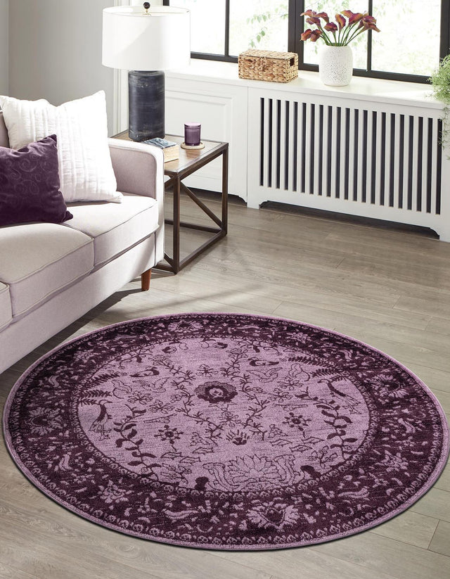 Purple 7' 10 x 7' 10 La Jolla Round Area Rug 100% Polypropylene Traditional Pattern Easy Clean Carpet for Living, Dining, Bedroom, Office for Sale at Rug Engine