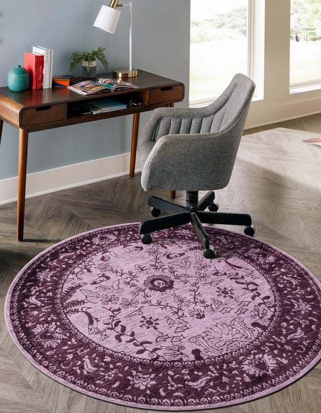 Purple 7' 10 x 7' 10 La Jolla Round Area Rug 100% Polypropylene Traditional Pattern Easy Clean Carpet for Living, Dining, Bedroom, Office for Sale at Rug Engine