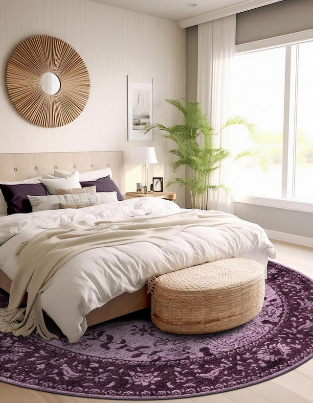 Purple 7' 10 x 7' 10 La Jolla Round Area Rug 100% Polypropylene Traditional Pattern Easy Clean Carpet for Living, Dining, Bedroom, Office for Sale at Rug Engine