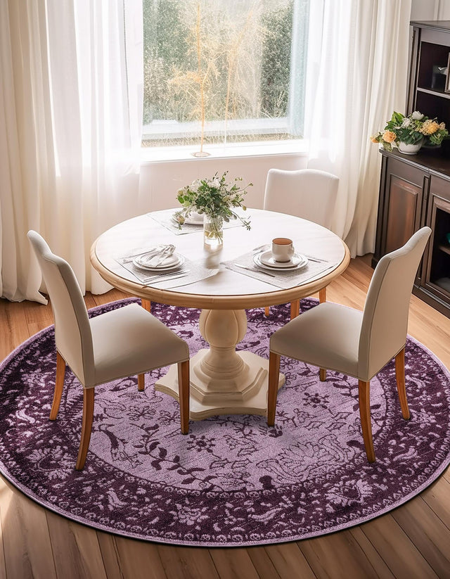 Purple 7' 10 x 7' 10 La Jolla Round Area Rug 100% Polypropylene Traditional Pattern Easy Clean Carpet for Living, Dining, Bedroom, Office for Sale at Rug Engine