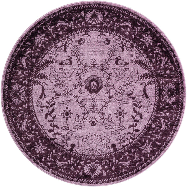 Purple 6' 1 x 6' 1 La Jolla Round Area Rug 100% Polypropylene Traditional Pattern Easy Clean Carpet for Living, Dining, Bedroom, Office for Sale at Rug Engine