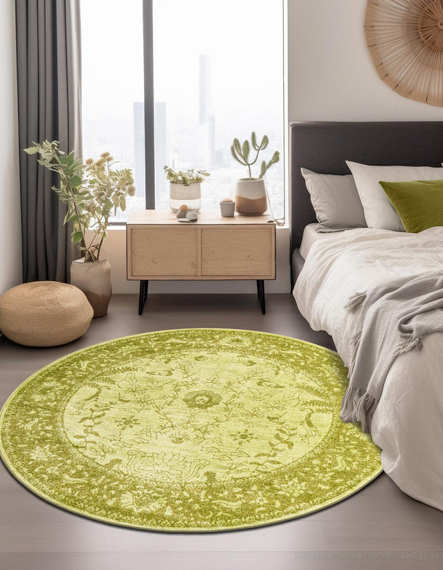 Light Green 6' 1 x 6' 1 La Jolla Round Area Rug 100% Polypropylene Traditional Pattern Easy Clean Carpet for Living, Dining, Bedroom, Office for Sale at Rug Engine
