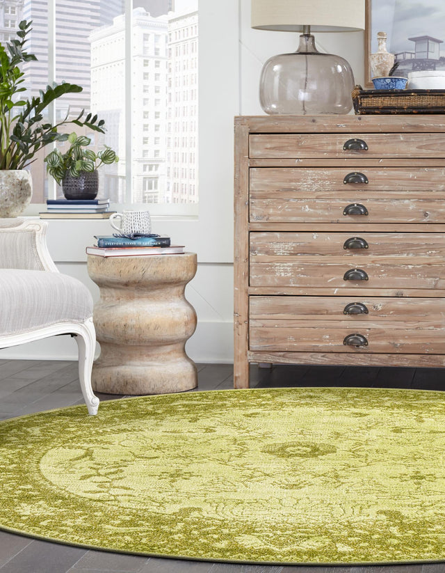 Light Green 6' 1 x 6' 1 La Jolla Round Area Rug 100% Polypropylene Traditional Pattern Easy Clean Carpet for Living, Dining, Bedroom, Office for Sale at Rug Engine