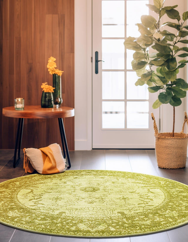 Light Green 6' 1 x 6' 1 La Jolla Round Area Rug 100% Polypropylene Traditional Pattern Easy Clean Carpet for Living, Dining, Bedroom, Office for Sale at Rug Engine