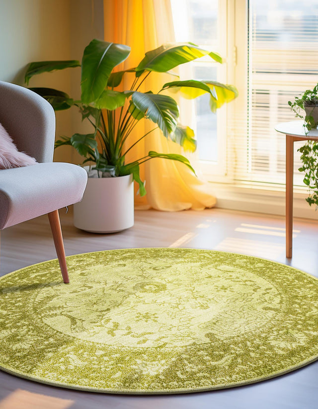 Light Green 6' 1 x 6' 1 La Jolla Round Area Rug 100% Polypropylene Traditional Pattern Easy Clean Carpet for Living, Dining, Bedroom, Office for Sale at Rug Engine