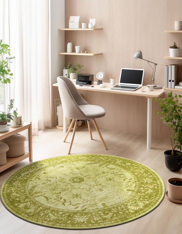 Light Green 6' 1 x 6' 1 La Jolla Round Area Rug 100% Polypropylene Traditional Pattern Easy Clean Carpet for Living, Dining, Bedroom, Office for Sale at Rug Engine