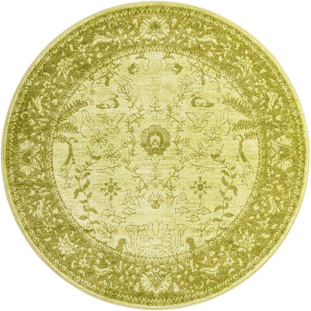 Light Green 6' 1 x 6' 1 La Jolla Round Area Rug 100% Polypropylene Traditional Pattern Easy Clean Carpet for Living, Dining, Bedroom, Office for Sale at Rug Engine