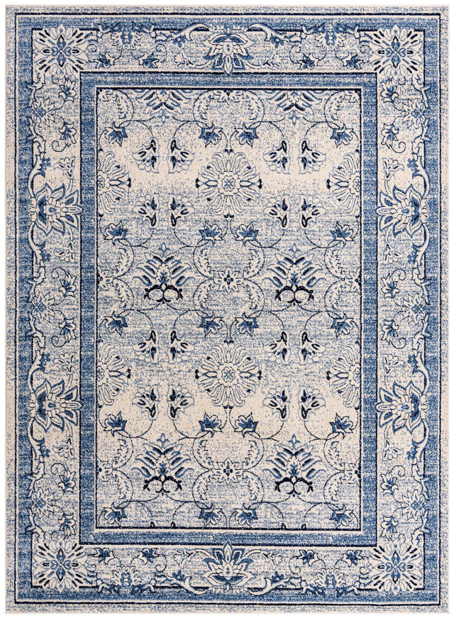 Ivory Blue 9' x 12' La Jolla Rectangle Area Rug 100% Polypropylene Traditional Pattern Easy Clean Carpet for Living, Dining, Bedroom, Office for Sale at Rug Engine