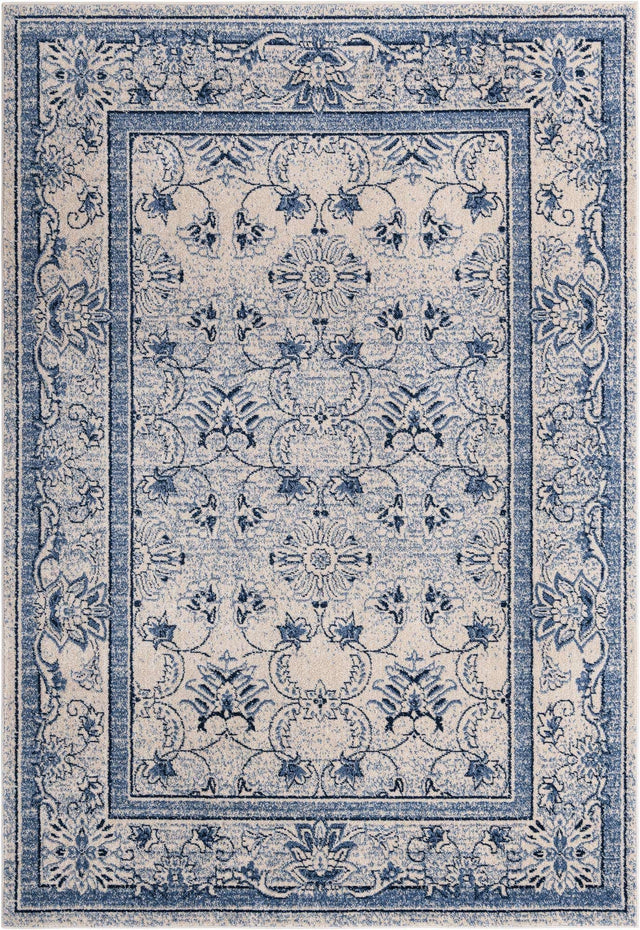 Ivory Blue 7' 1 x 10' La Jolla Rectangle Area Rug 100% Polypropylene Traditional Pattern Easy Clean Carpet for Living, Dining, Bedroom, Office for Sale at Rug Engine