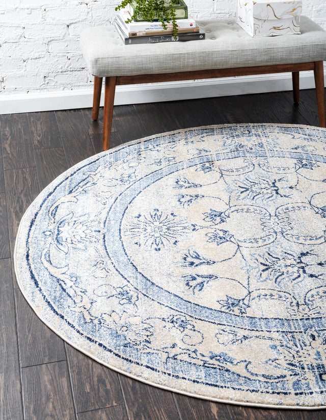 Ivory Blue 12' 2 x 12' 2 La Jolla Round Area Rug 100% Polypropylene Traditional Pattern Easy Clean Carpet for Living, Dining, Bedroom, Office for Sale at Rug Engine