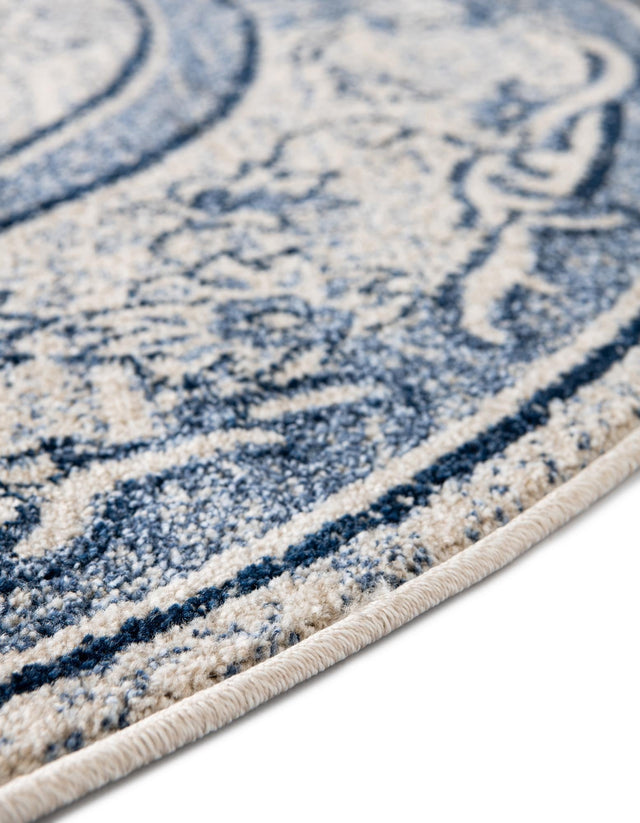 Ivory Blue 6' 1 x 6' 1 La Jolla Round Area Rug 100% Polypropylene Traditional Pattern Easy Clean Carpet for Living, Dining, Bedroom, Office for Sale at Rug Engine