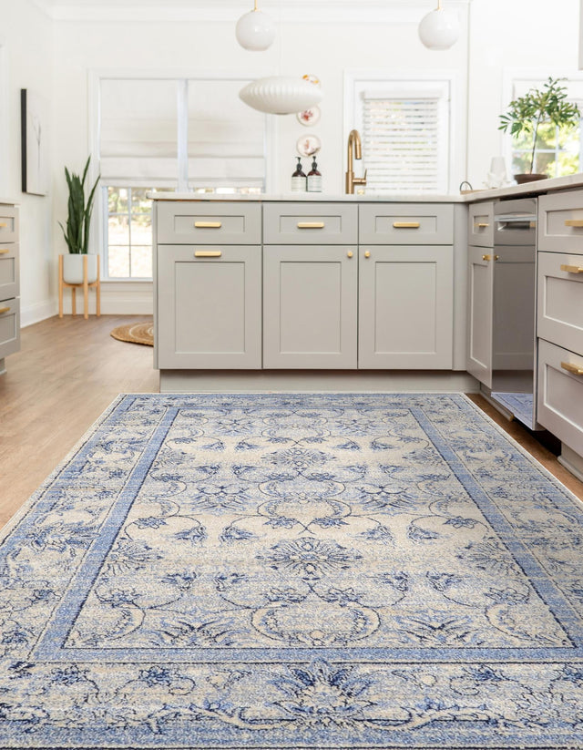 Ivory Blue 3' 1 x 5' 3 La Jolla Rectangle Area Rug 100% Polypropylene Traditional Pattern Easy Clean Carpet for Living, Dining, Bedroom, Office for Sale at Rug Engine