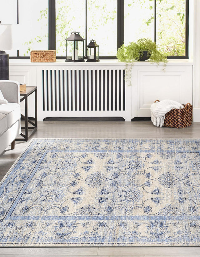 Ivory Blue 4' 1 x 6' 1 La Jolla Rectangle Area Rug 100% Polypropylene Traditional Pattern Easy Clean Carpet for Living, Dining, Bedroom, Office for Sale at Rug Engine