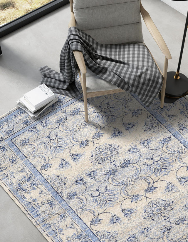 Ivory Blue 4' 1 x 6' 1 La Jolla Rectangle Area Rug 100% Polypropylene Traditional Pattern Easy Clean Carpet for Living, Dining, Bedroom, Office for Sale at Rug Engine