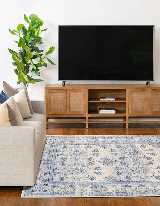 Ivory Blue 3' 1 x 5' 3 La Jolla Rectangle Area Rug 100% Polypropylene Traditional Pattern Easy Clean Carpet for Living, Dining, Bedroom, Office for Sale at Rug Engine