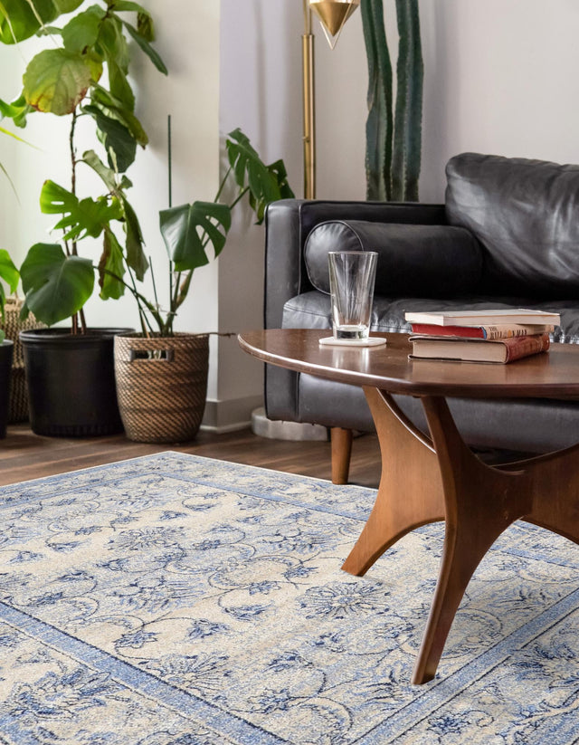 Ivory Blue 4' 1 x 6' 1 La Jolla Rectangle Area Rug 100% Polypropylene Traditional Pattern Easy Clean Carpet for Living, Dining, Bedroom, Office for Sale at Rug Engine