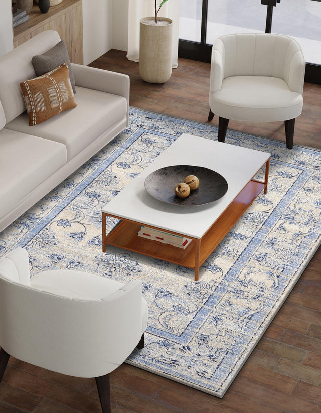 Ivory Blue 5' 3 x 8' La Jolla Rectangle Area Rug 100% Polypropylene Traditional Pattern Easy Clean Carpet for Living, Dining, Bedroom, Office for Sale at Rug Engine