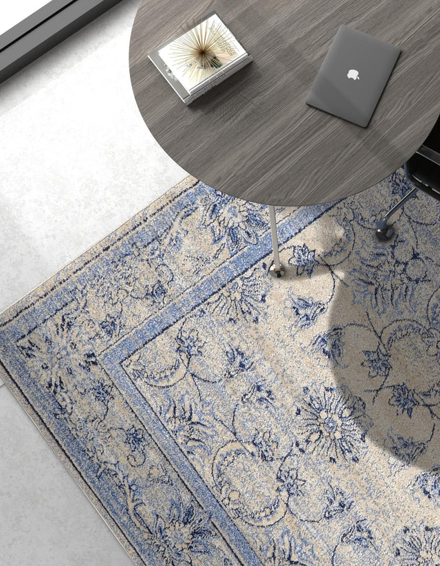 Ivory Blue 5' 3 x 8' La Jolla Rectangle Area Rug 100% Polypropylene Traditional Pattern Easy Clean Carpet for Living, Dining, Bedroom, Office for Sale at Rug Engine