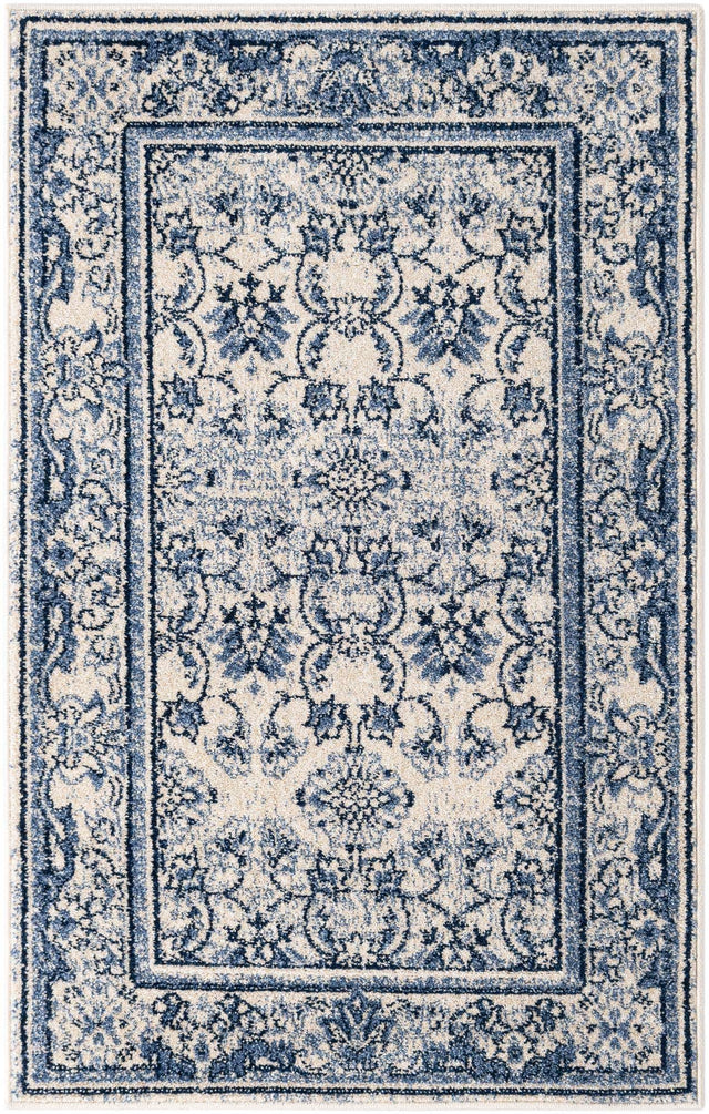 Ivory Blue 3' 1 x 5' 3 La Jolla Rectangle Area Rug 100% Polypropylene Traditional Pattern Easy Clean Carpet for Living, Dining, Bedroom, Office for Sale at Rug Engine