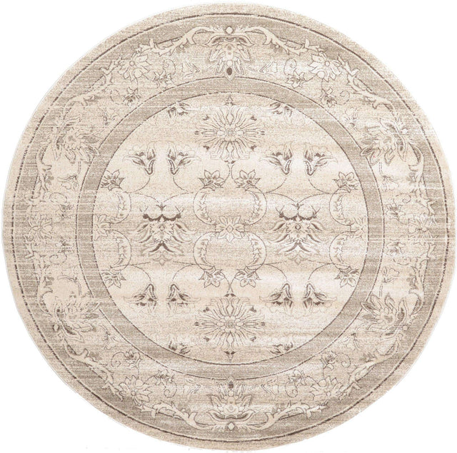 Ivory 7' 10 x 7' 10 La Jolla Round Area Rug 100% Polypropylene Traditional Pattern Easy Clean Carpet for Living, Dining, Bedroom, Office for Sale at Rug Engine