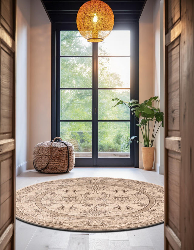 Ivory 7' 10 x 7' 10 La Jolla Round Area Rug 100% Polypropylene Traditional Pattern Easy Clean Carpet for Living, Dining, Bedroom, Office for Sale at Rug Engine