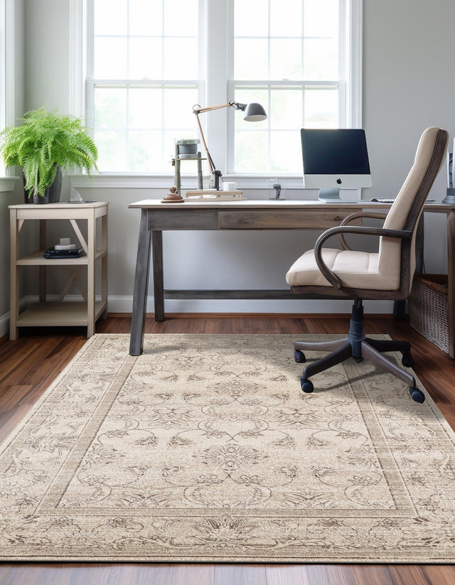 Ivory 7' 10 x 11' La Jolla Rectangle Area Rug 100% Polypropylene Traditional Pattern Easy Clean Carpet for Living, Dining, Bedroom, Office for Sale at Rug Engine