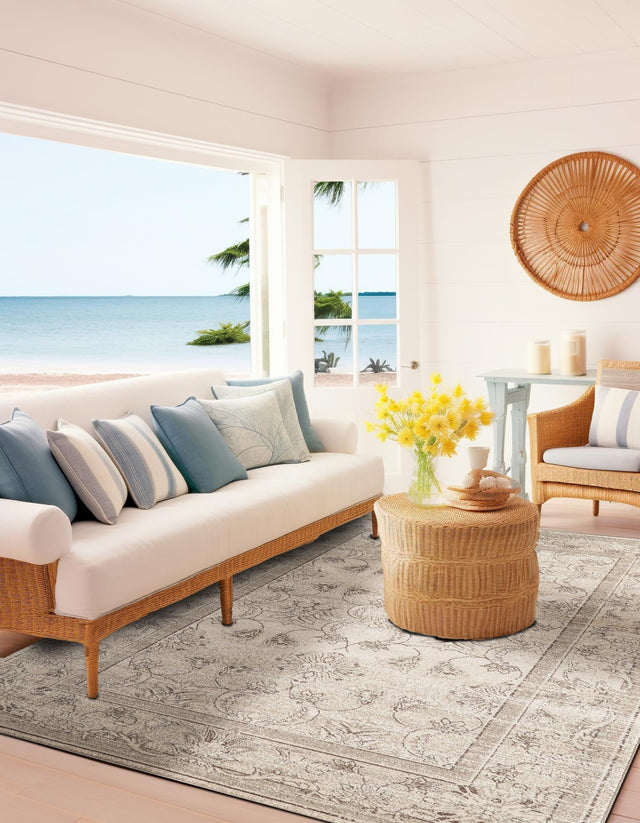 Ivory 7' 10 x 11' La Jolla Rectangle Area Rug 100% Polypropylene Traditional Pattern Easy Clean Carpet for Living, Dining, Bedroom, Office for Sale at Rug Engine